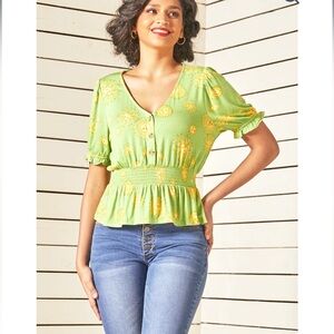 ModCloth An Affinity For Fun citrus and sunshine smocked waist blouse 4X NWT
